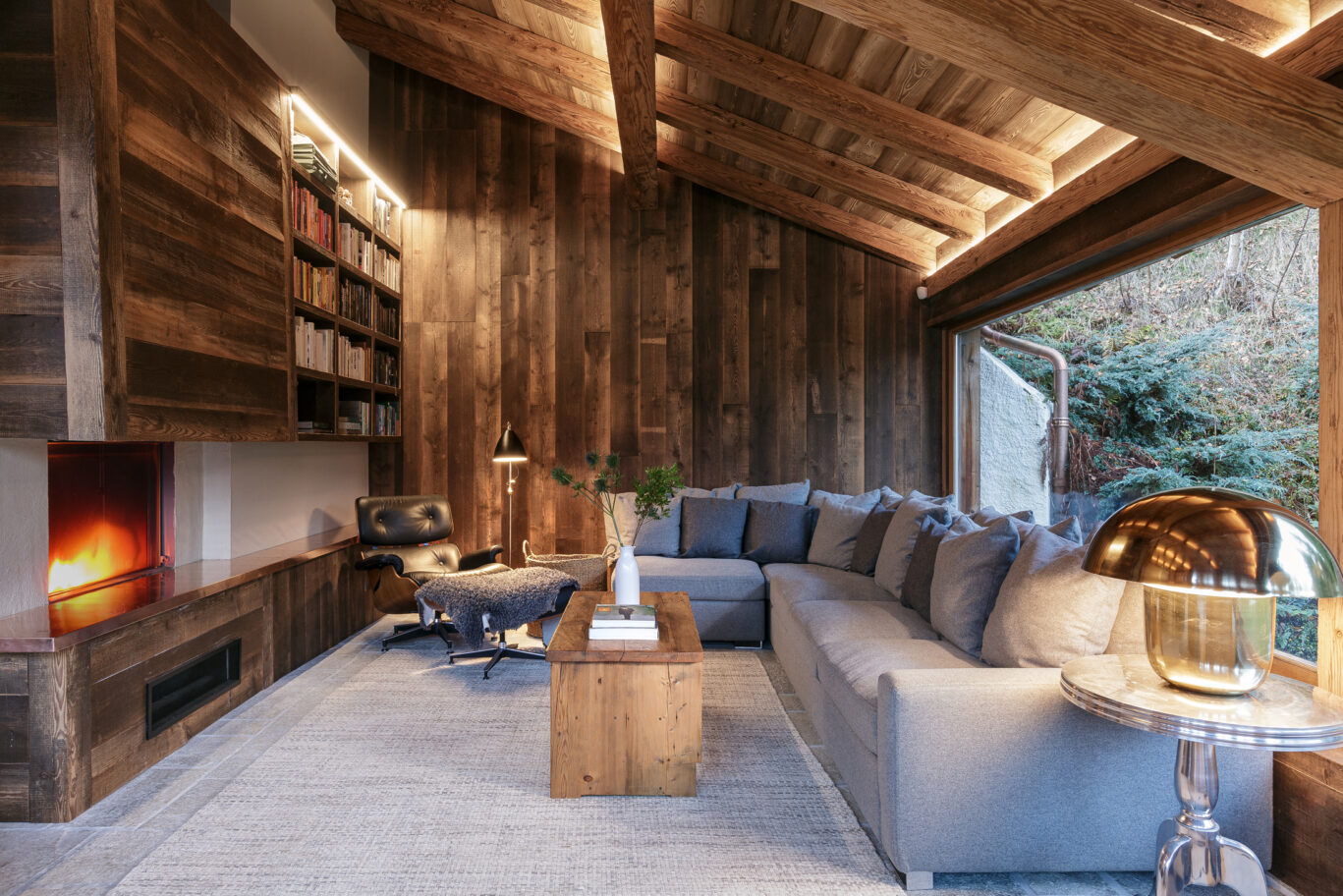 Chamonix luxury chalet fireplace and sitting room