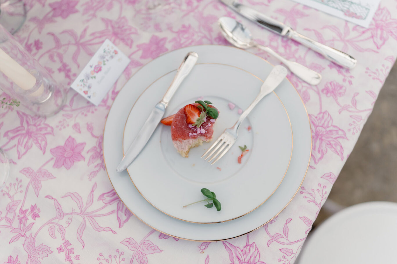 luxury cotswolds wedding caterer dessert plate strawberry bavarois