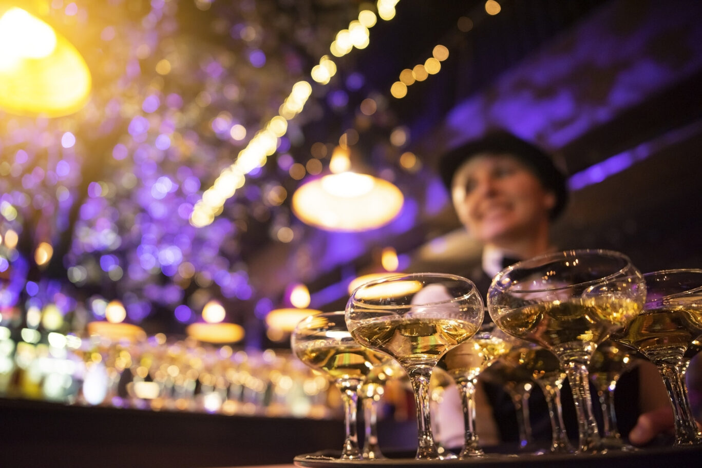 Private event catering and drinks bar with coupe glasses