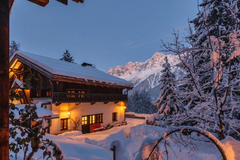 Catered ski chalets chamonix Peter Pan Les Houches in snow