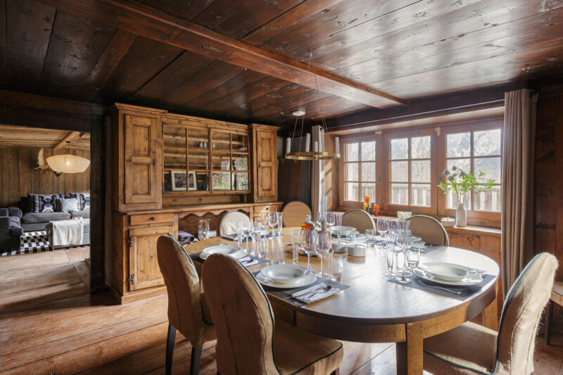Catered ski chalets chamonix dining table laid in Peter Pan